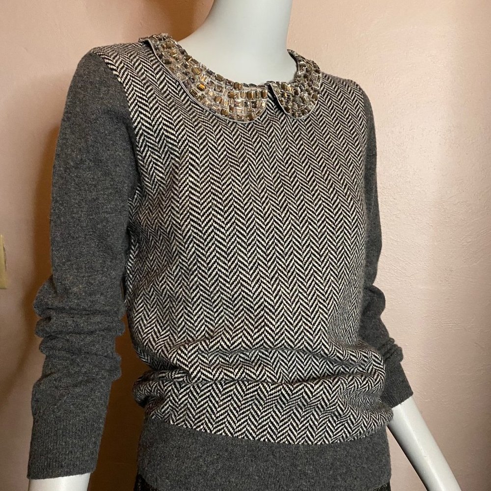 Jeweled collar herringbone sweater. size S. J Crew